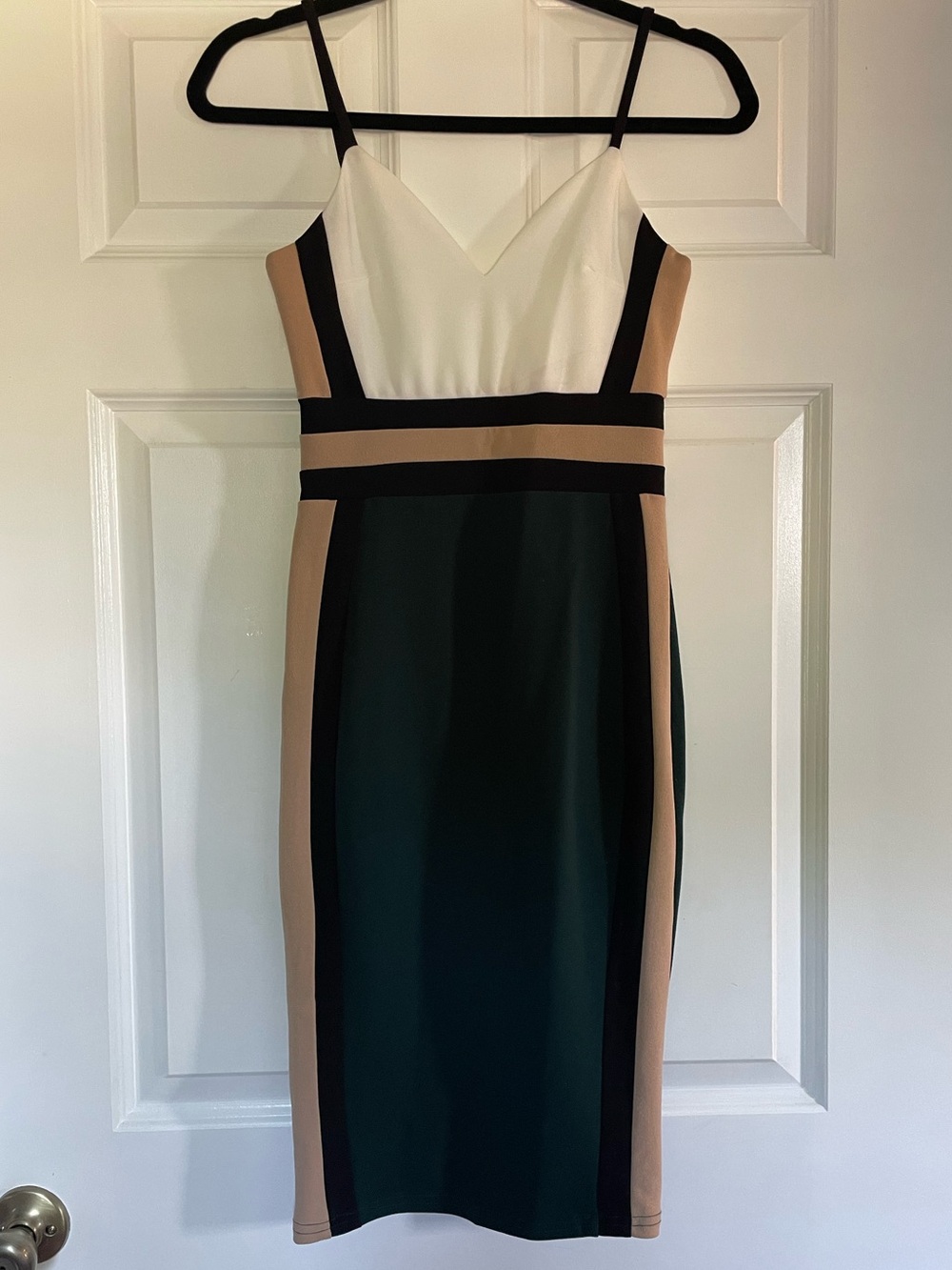 privy White, Forest Green & Tan Colorblock Midi Dress